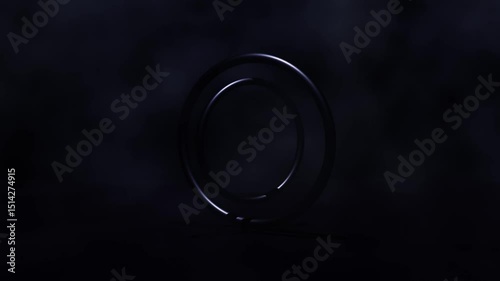 Dark Minimal Two Spinning Rings Over Foggy Abstract Black Background Animation
