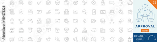 Approval icon collection set. Editable stroke.