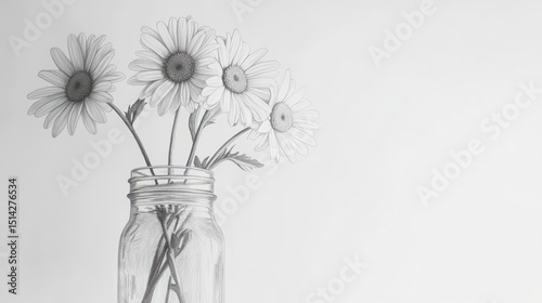 Monochromatic still life of daisies in a mason jar