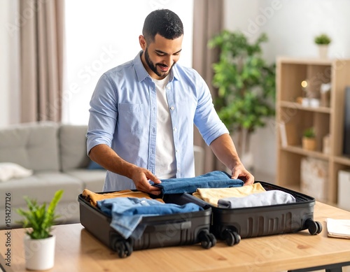 Man packing suitcase at home