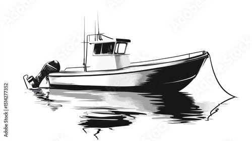 Fishing boat sketch on water