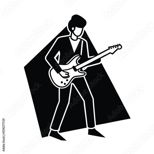 Electric guitarist performing on stage vector on white background