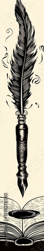 Vintage quill pen, inkwell, and open book (1)