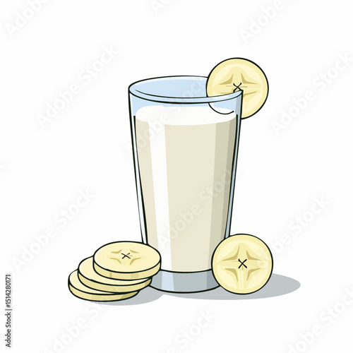 Simple banana smoothie with clean banana slice shapes, ideal for healthy food projects.