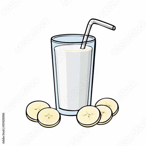 Simple banana smoothie with clean banana slice shapes, ideal for healthy food projects.