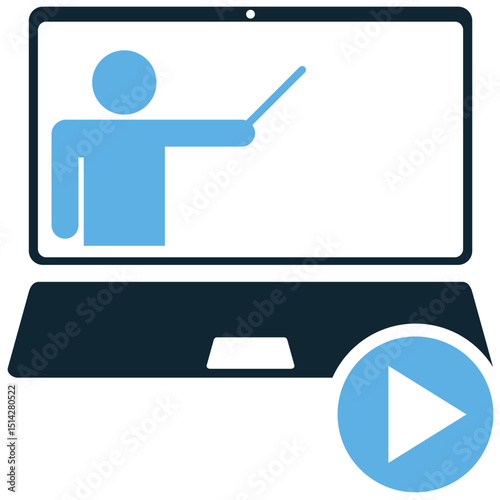 Video lesson icon vector for remote teaching, digital class, or education content. Ideal for e-learning interfaces, school tutorials, and instructional visual elements.