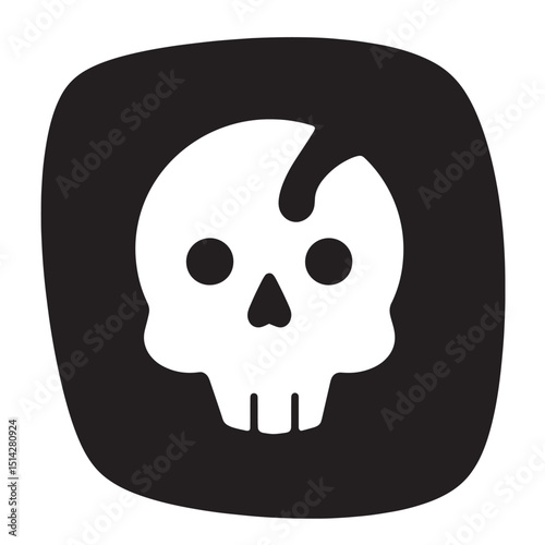 Simple illustrated skull in black and white design for halloween or death concepts