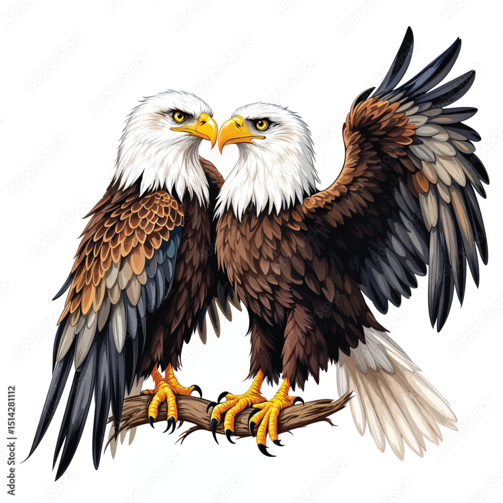 Obraz premium American bald eagle headshot isolated on white, a symbol of freedom and wild nature Cartoon Vector Illustration isolated