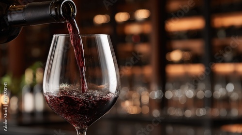 Close-up of a sommelier pouring red wine into a crystal glass during an exclusive evening tasting inside a warm-lit wine cellar, ideal for luxury lifestyle and beverage features