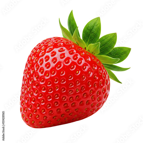 Single Fresh Strawberry with Green Leaves Isolated on Black Background Close up Studio Shot of Ripe Red Berry Healthy Eating and Delicious Fruit Concept