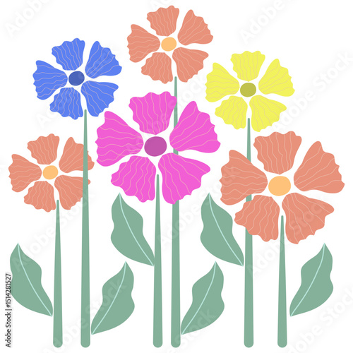 colorful pastel flowers garden elements for decoration on transparent background