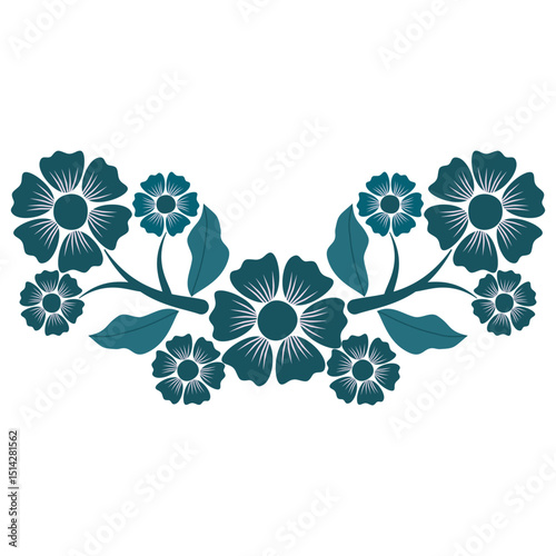 corner blue flower element for decoration on transparent background