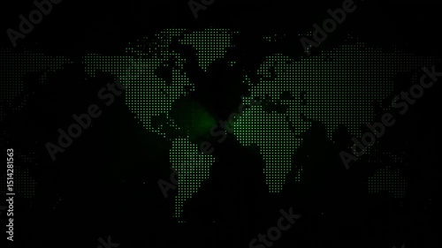 Green Neon Dotted World Map with Glowing Digital Abstract Seamless Loop Animation
