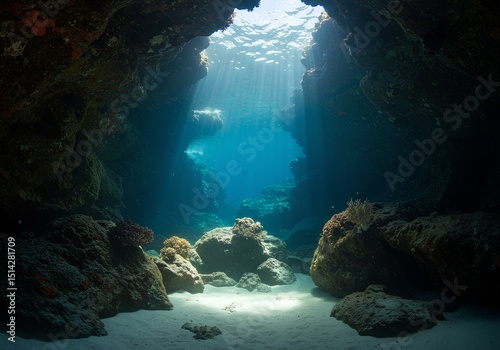 Wallpaper Mural Sunbeams Illuminate Underwater Cave A Breathtaking Ocean Scene Torontodigital.ca