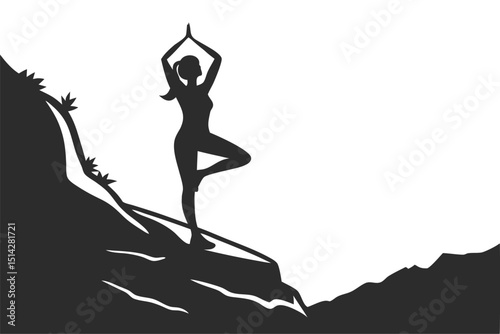 Graceful black vector silhouette of a woman in a yoga pose, illustrating fitness, beauty, and the art of the human body