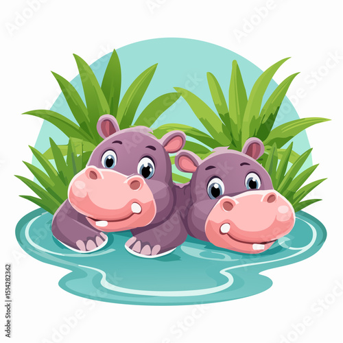 two hippos swimming