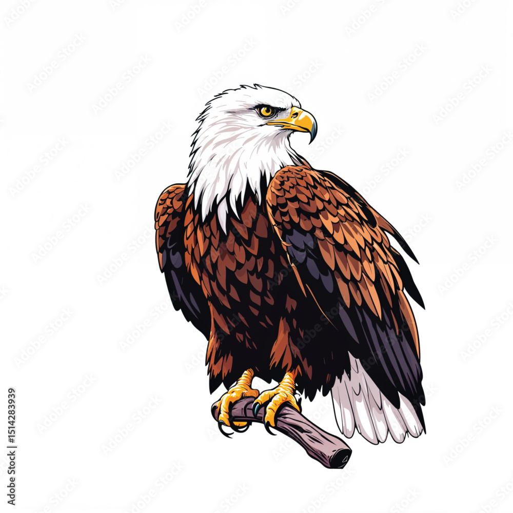 Obraz premium American bald eagle isolated on white background, showing its sharp beak and feathers