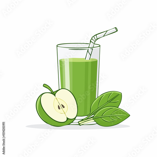 Clean green smoothie setup with leafy and fruit outlines, ideal for detox themes.
