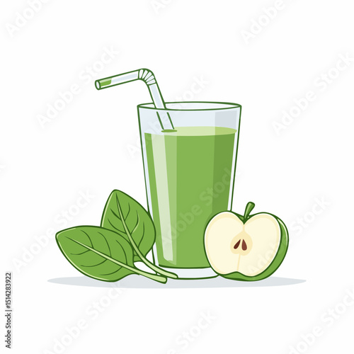 Clean green smoothie setup with leafy and fruit outlines, ideal for detox themes.