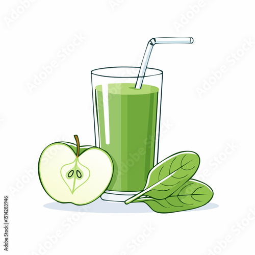 Clean green smoothie setup with leafy and fruit outlines, ideal for detox themes.