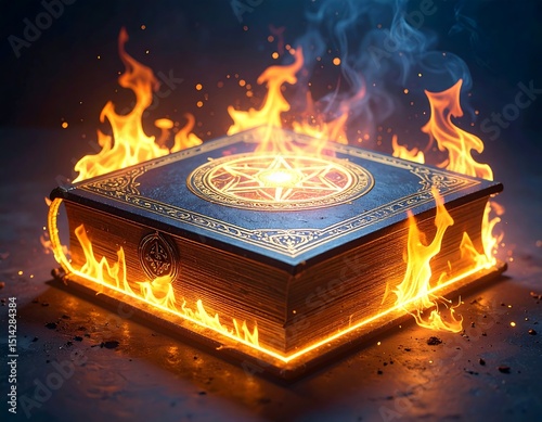 Burning ancient mystical book