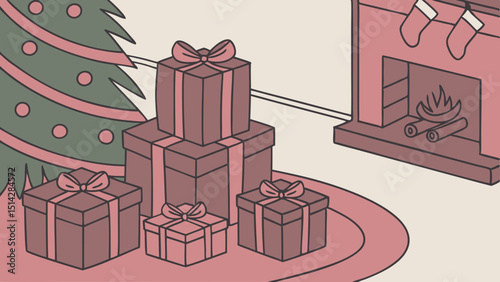 Christmas gift boxes with festive bows and ribbons, perfect for any holiday celebration or birthday surprise with dark pink color.