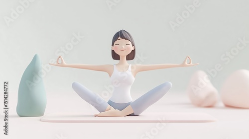 Cartoon woman meditating in yoga pose