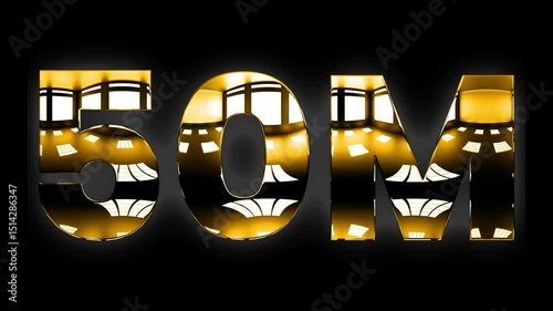 50 Million numeric text design with golden glow animation video