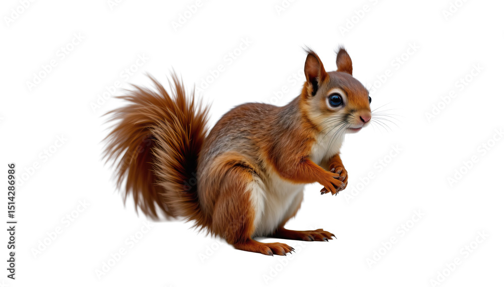 Cute and Curious Red Squirrel with Fluffy Tail in Natural Habitat, Captivating Forest Wildlife Scene Cute and Curious Red Squirrel with Fluffy Tail in Natural Habitat, Captivating Forest Wildlife Scene