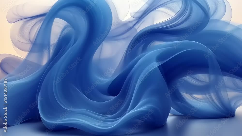 Abstract Animated Background of Blue Fluid Waves with Light Refractions, High Quality Rendering