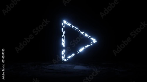 Spinning Blue Neon Triangle Pulsing Smoothly on Dark Background Loop Animation