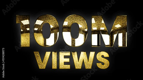  100 Million Views numeric text design with golden glitters animation video