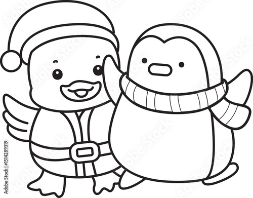 Lineart of Cute Duck icon. Outline of Funny baby Duck animal series stock illustration. life of fluffy Duck designs.
