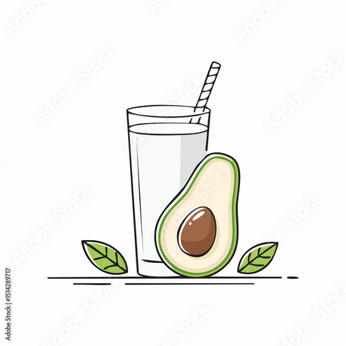 Avocado smoothie scene with soft outlines, perfect for wellness and nutrition themes.