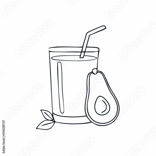 Avocado smoothie scene with soft outlines, perfect for wellness and nutrition themes.