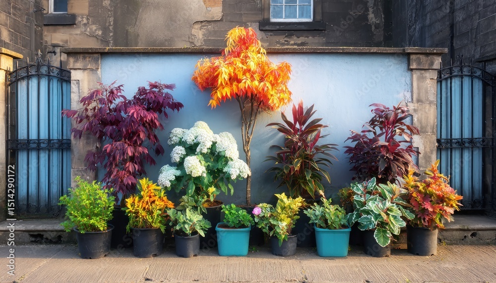 Fototapeta premium Colorful plants against a wall