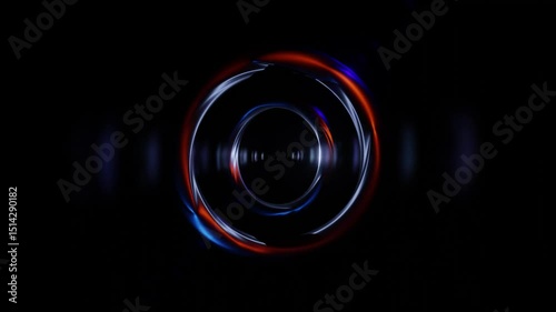 Spinning Neon Ring with Orange and Blue Gradient in Abstract Seamless Loop Animation