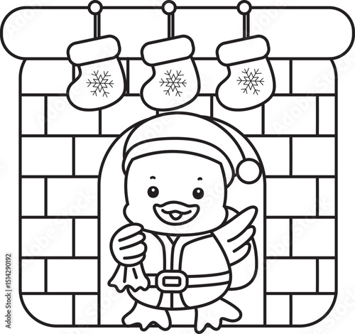Lineart of Cute Duck icon. Outline of Funny baby Duck animal series stock illustration. life of fluffy Duck designs.