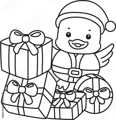 Lineart of Cute Duck icon. Outline of Funny baby Duck animal series stock illustration. life of fluffy Duck designs.