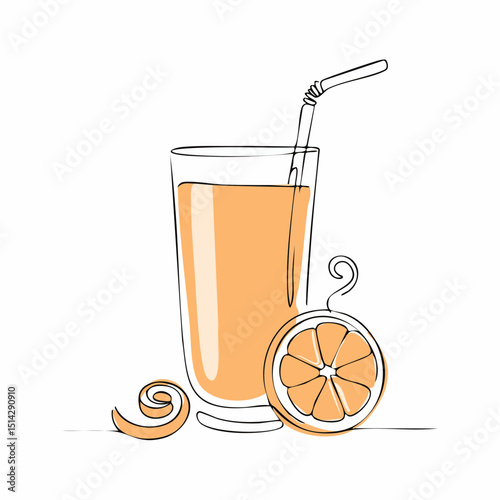 Orange smoothie with cheerful outlines, perfect for citrus themes or summer menus.
