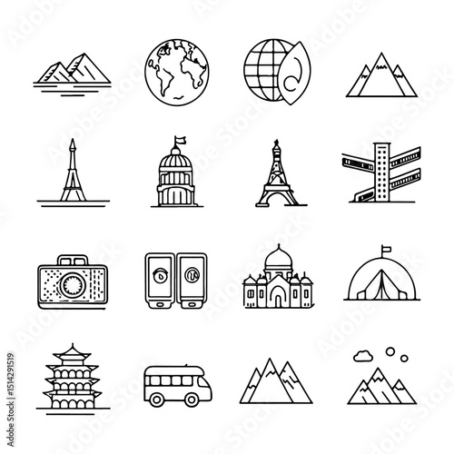 travel and landmarks icons set