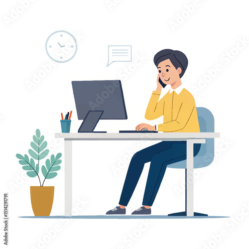 Man Working on Computer vector image