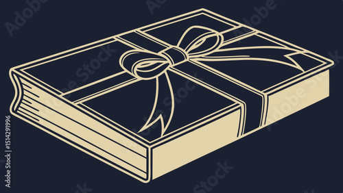 Dark navy blue gift box wrapped with gold bow and ribbon isolated on dark navy background vector illustration.
