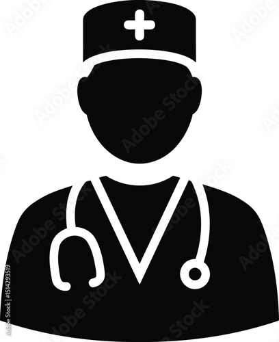 Silhouette of a doctor in uniform with stethoscope symbolizing healthcare professionalism and medical services
