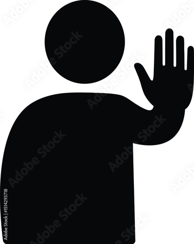 Silhouetted person raising hand in greeting or stop sign simple graphic illustration for communication concepts