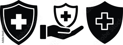 Medical shield icons representing healthcare safety and protection concepts for insurance and medical fields