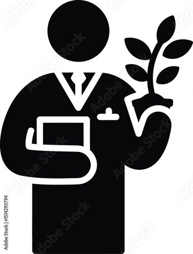 Illustration of a scientist holding a plant representing science agriculture and environmental research