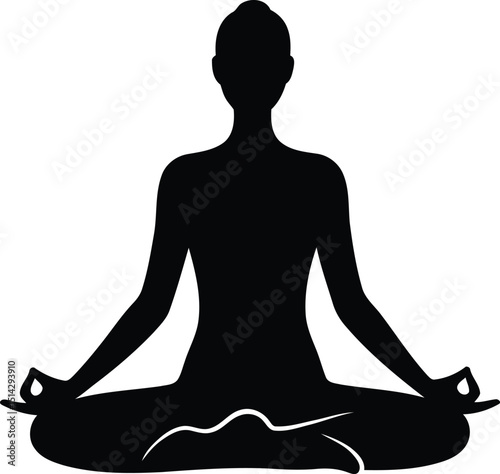 Silhouette of a person in the lotus position practicing yoga and meditation depicting relaxation mindfulness and healthy lifestyle concepts