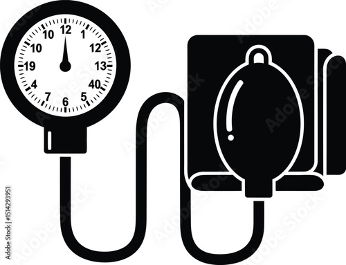 Medical illustration depicting a blood pressure monitor in a clear and simple black and white outline style for healthcare or educational contexts