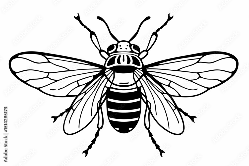 Obraz premium insect, fly, bee, macro, isolated, bug, nature, wing, animal, white, honey, wasp, wings, flower, closeup, black, close-up, horsefly, vintage, vector, yellow, leaf, illustration, pest, housefly